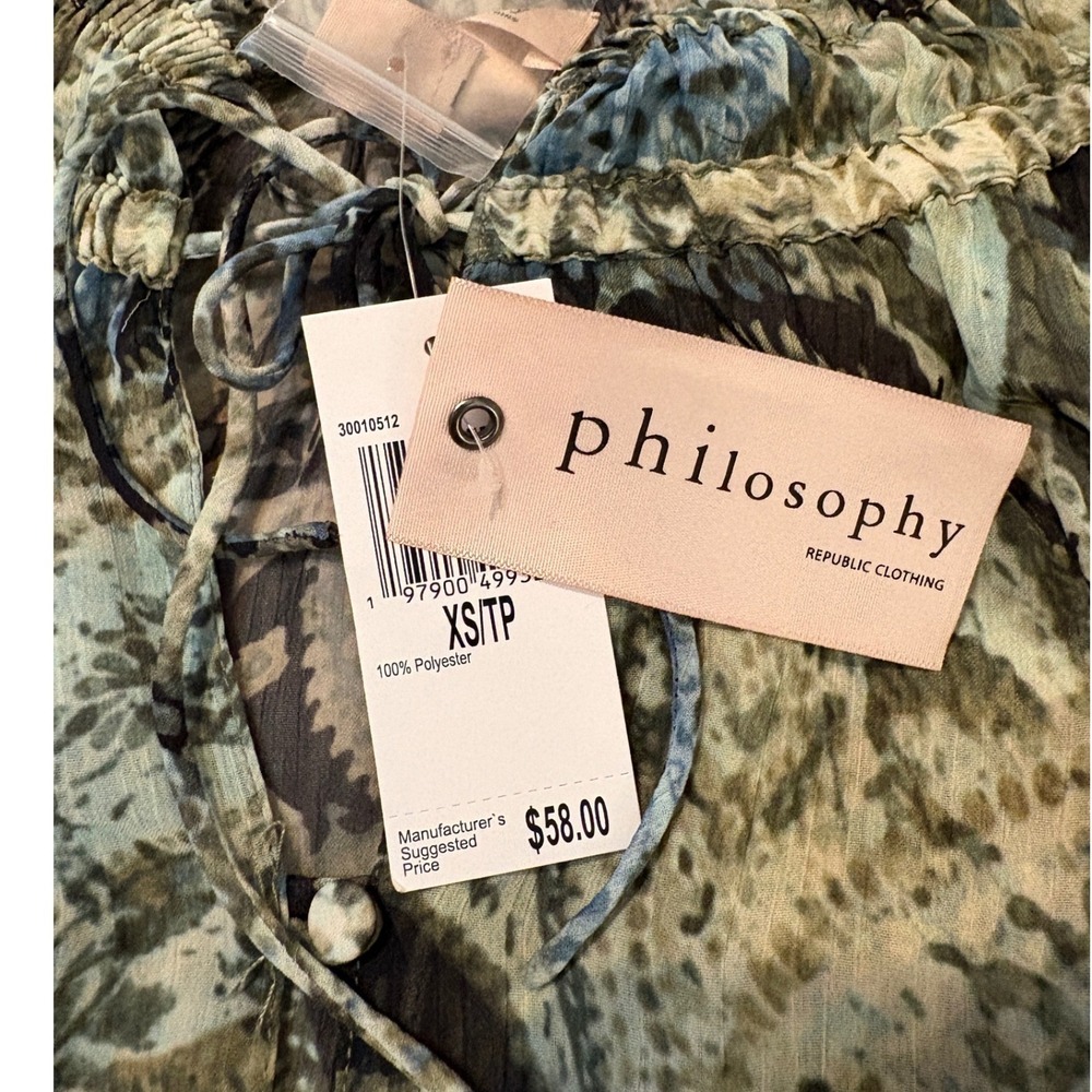 Philosophy Republic Clothing Sheer Paisley Print Long Sleeve Blouse XS - Picture 5 of 7